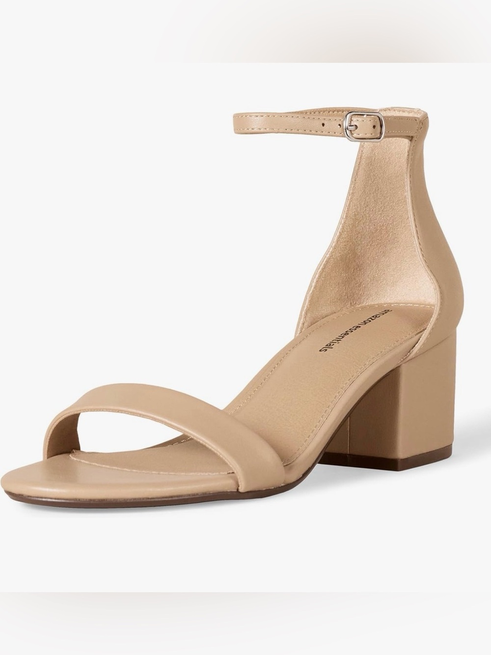 BRAND NEW Amazon Essentials Women's Two Strap Heeled Sandal, Beige Faux Leather